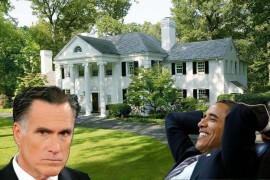 Pres. Obama Visits Utah To Build Huge White House Across The Street From Mitt Romney